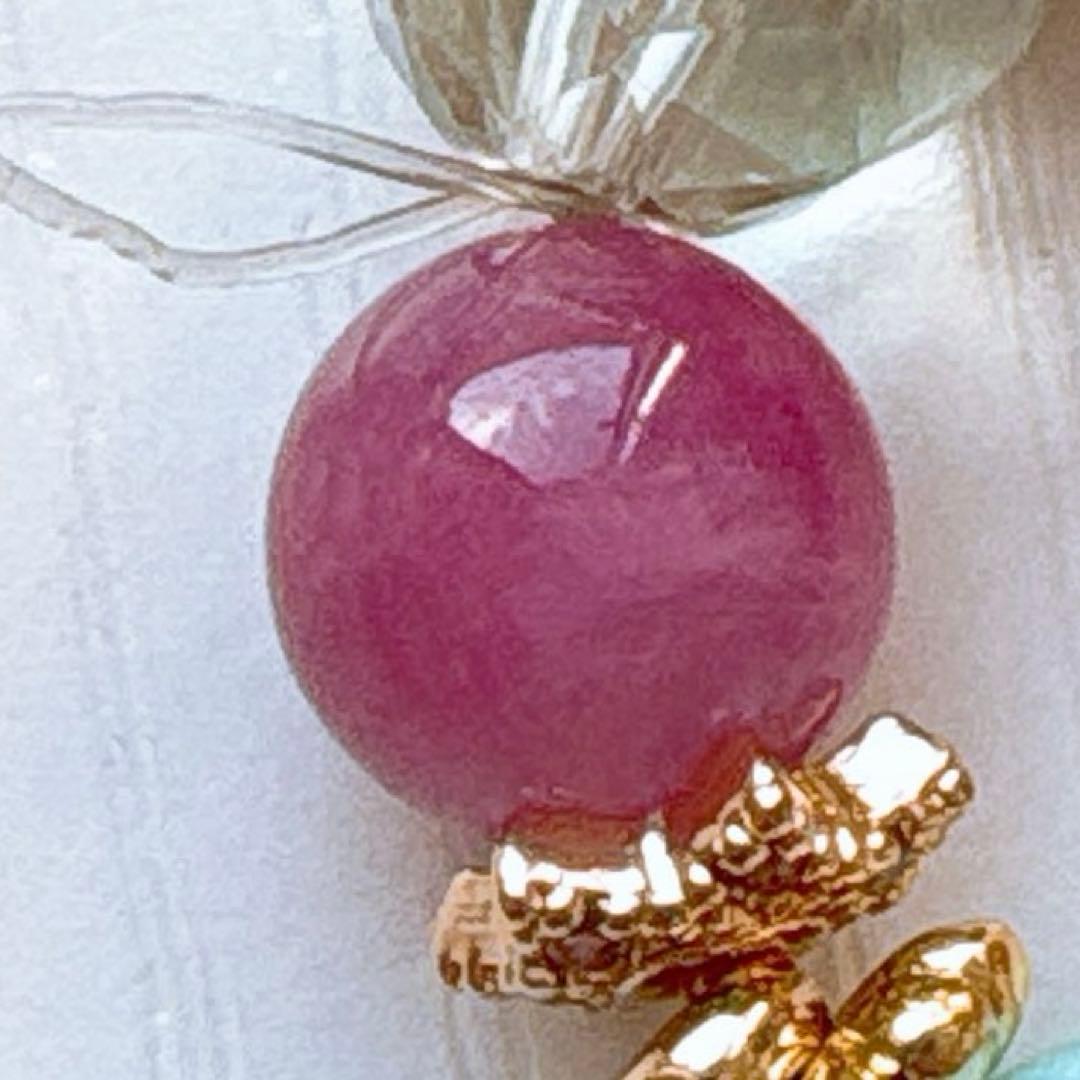 ラリマー ハート＆インカローズ・トルマリン・モルガナイト天然石ブレスレット