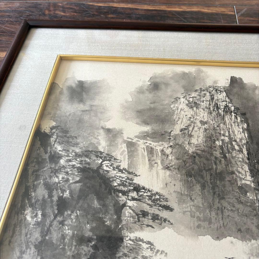 中国 張建剛  額装 水墨画 山水 Ｆ