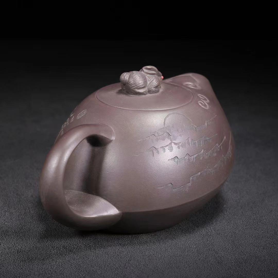 中国古美術・原鉱紫泥 ・祥瑞字紋紫砂壺・紫泥急須・茶壺・茶道具・置物・煎茶道具