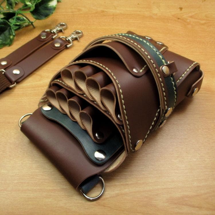 【トリマー向き】　ブラウン＆Dグリーン　８丁　シザーケース　TSC-13/CBC