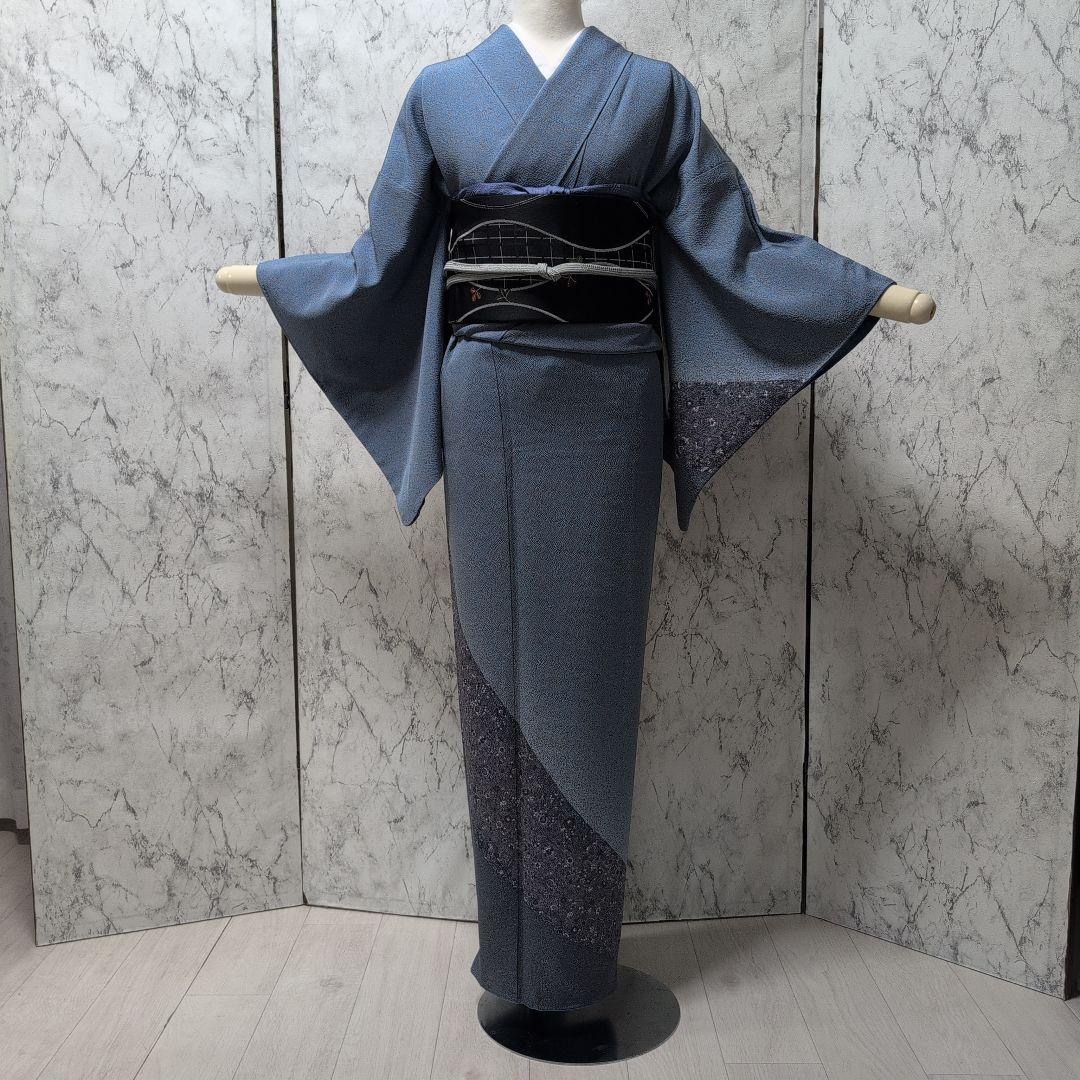 プロフ必読Happy様正絹青色 訪問着 片側模様 斜め柄