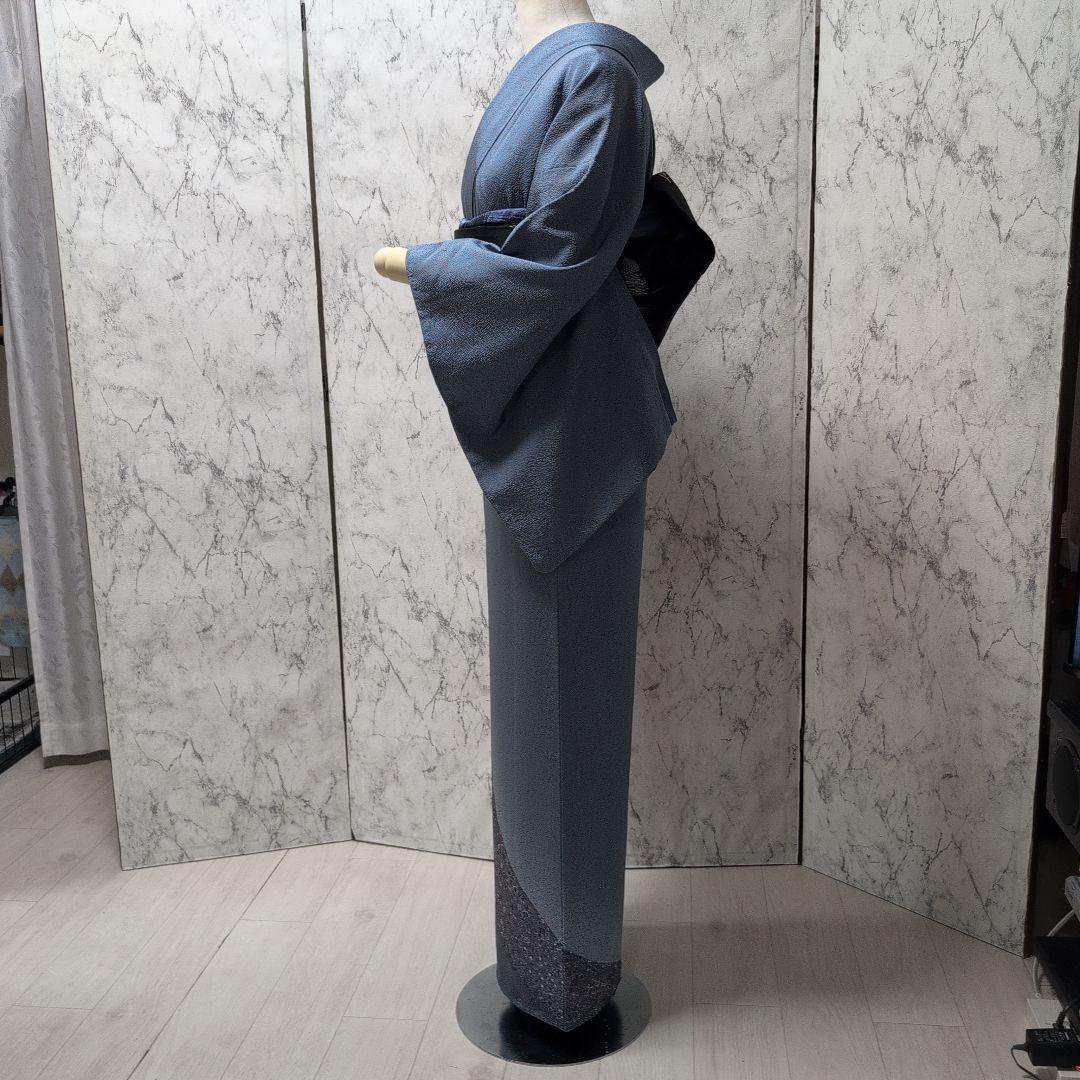 プロフ必読Happy様正絹青色 訪問着 片側模様 斜め柄