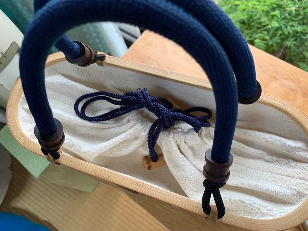 駿河竹千筋細工　バッグ　持ち手藍色