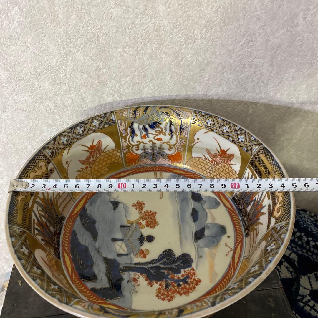 古伊万里　献上手深皿　金蘭手山水窓絵鉢