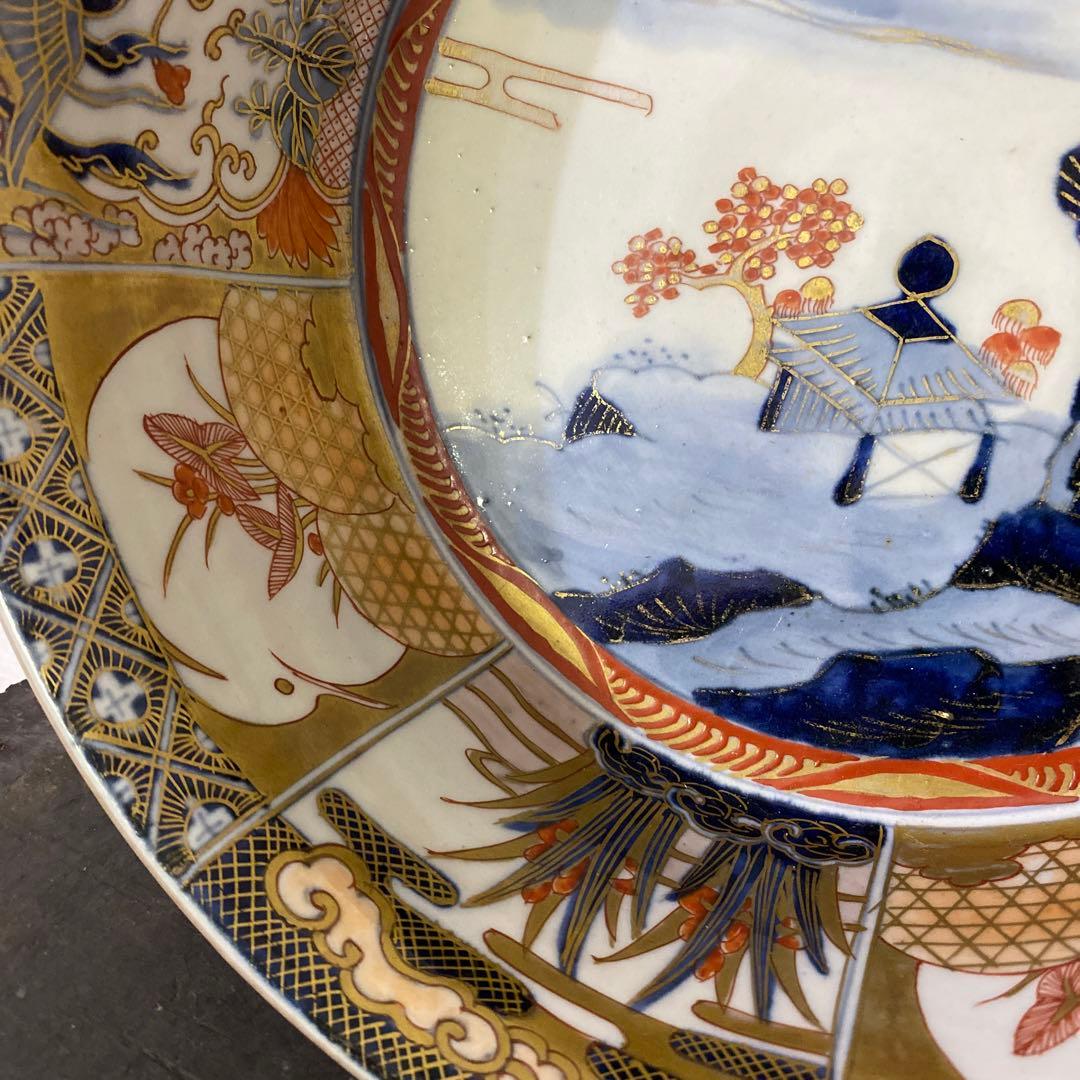 古伊万里　献上手深皿　金蘭手山水窓絵鉢