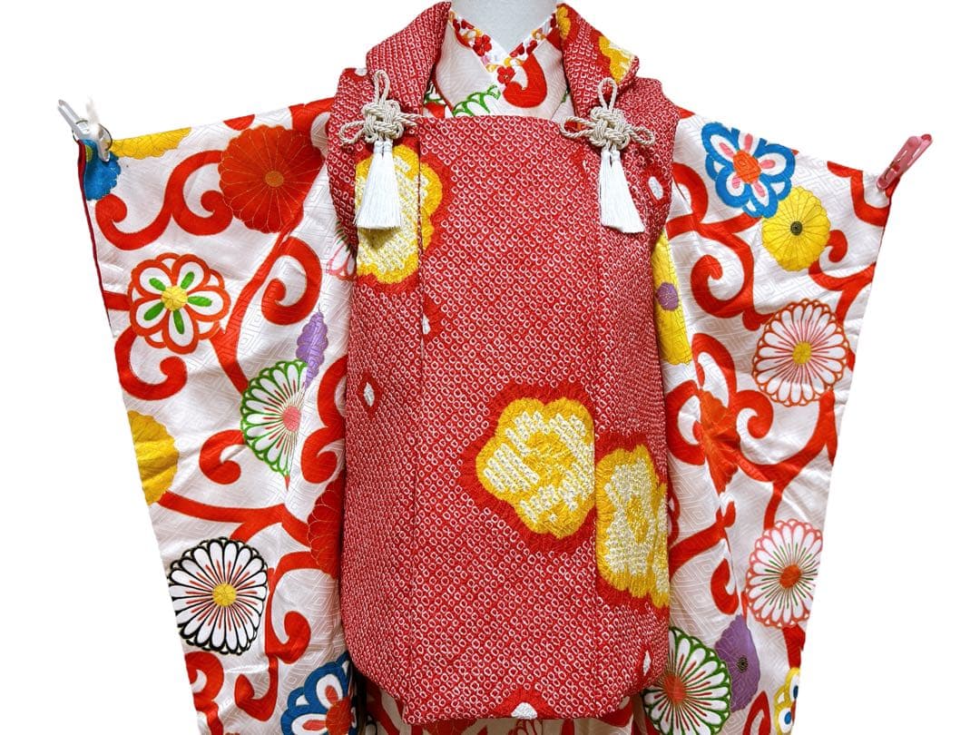 アンティーク総絞り♡七五三　3歳　女の子　フルセット　一式　赤系　レトロ着物