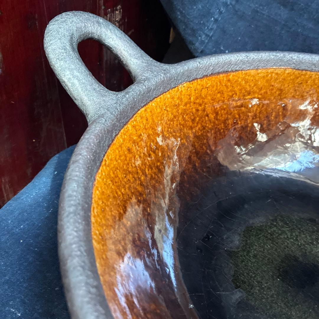 陶器製　鍋　土鍋　山本教行　中古　傷無し 最大横幅40.2センチ岩井窯