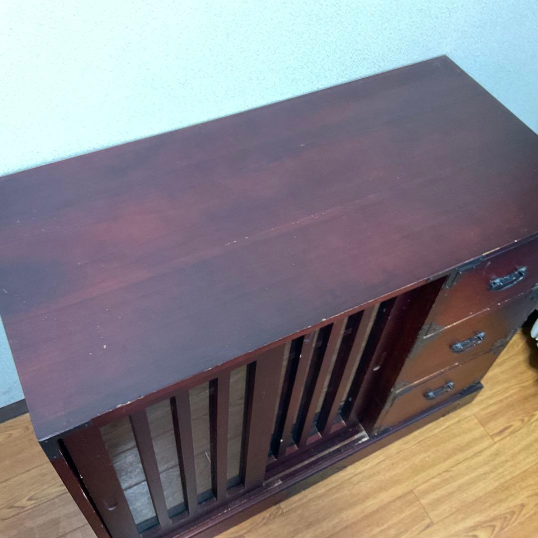 アンティーク調和風木製箪笥 引き出し3つ ダークブラウン