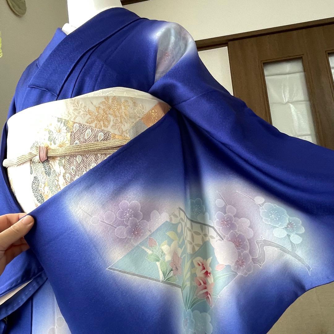 ブルー 友禅 4点 フルセット 訪問着 入学式 卒業式 入園式 春 秋 冬