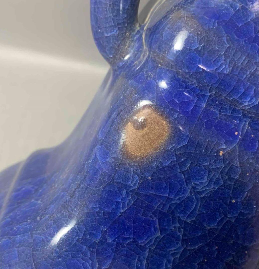 中国 青釉耳付四方形下膨瓶　u6210403