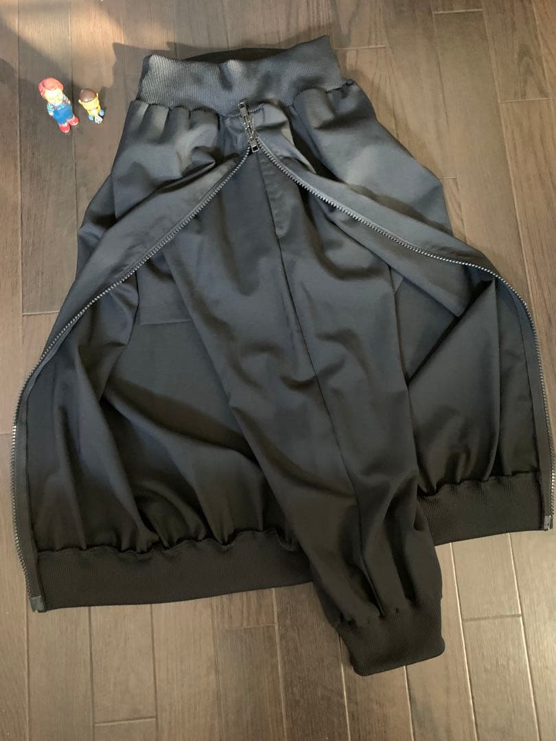 ヨウジヤマモトリミフゥサイドジッパー ブラック リブスカートパンツ