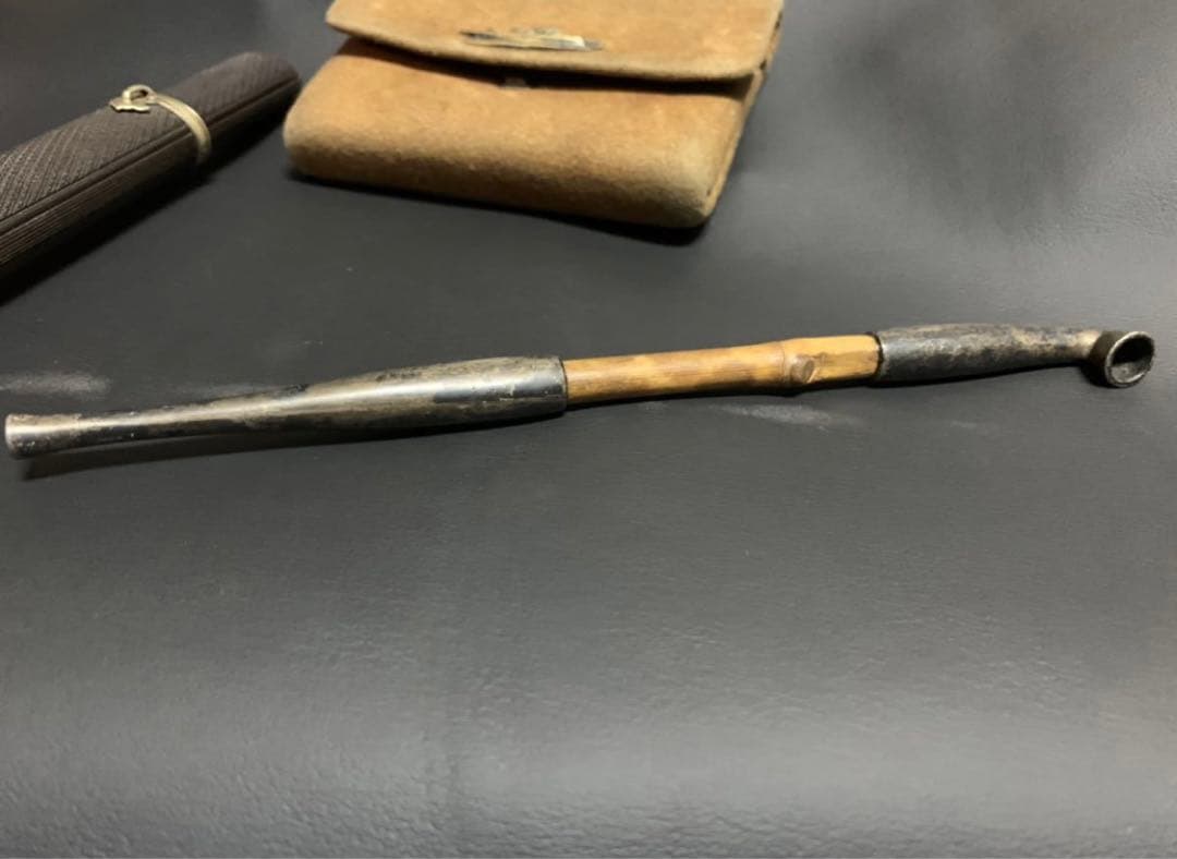 【提物・根付・印籠】煙草入れ＆キセル入れ かます 巾着袋 骨董 喫煙具 煙管