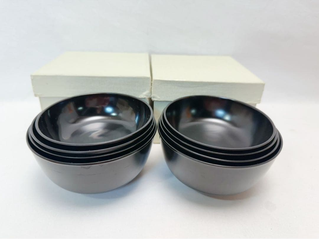 ほぼ未使用 懐石道具 四つ碗 応量器 2客セット 黒塗 小丸椀 元箱