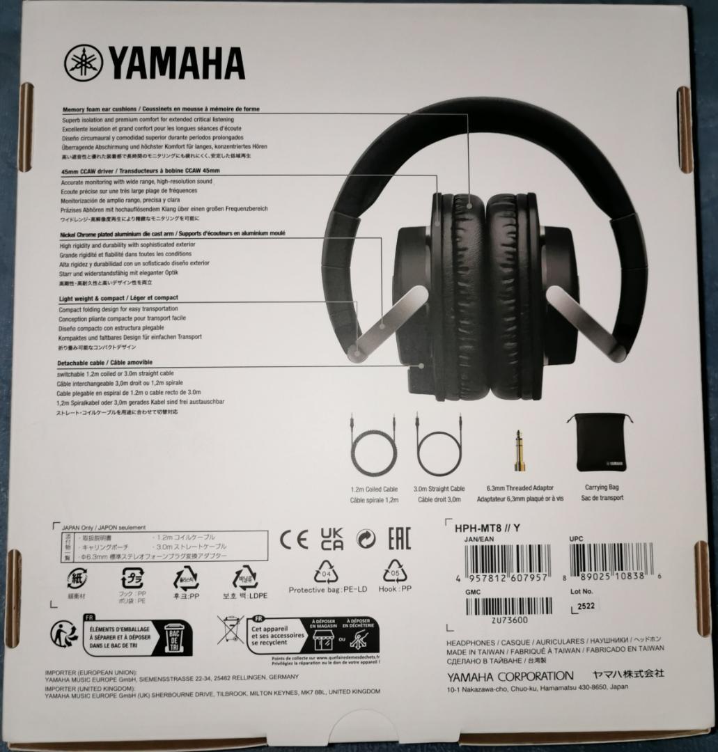 【ほぼ未使用/保証書付】YAMAHA HPH-MT8 スタジオモニターヘッドホン