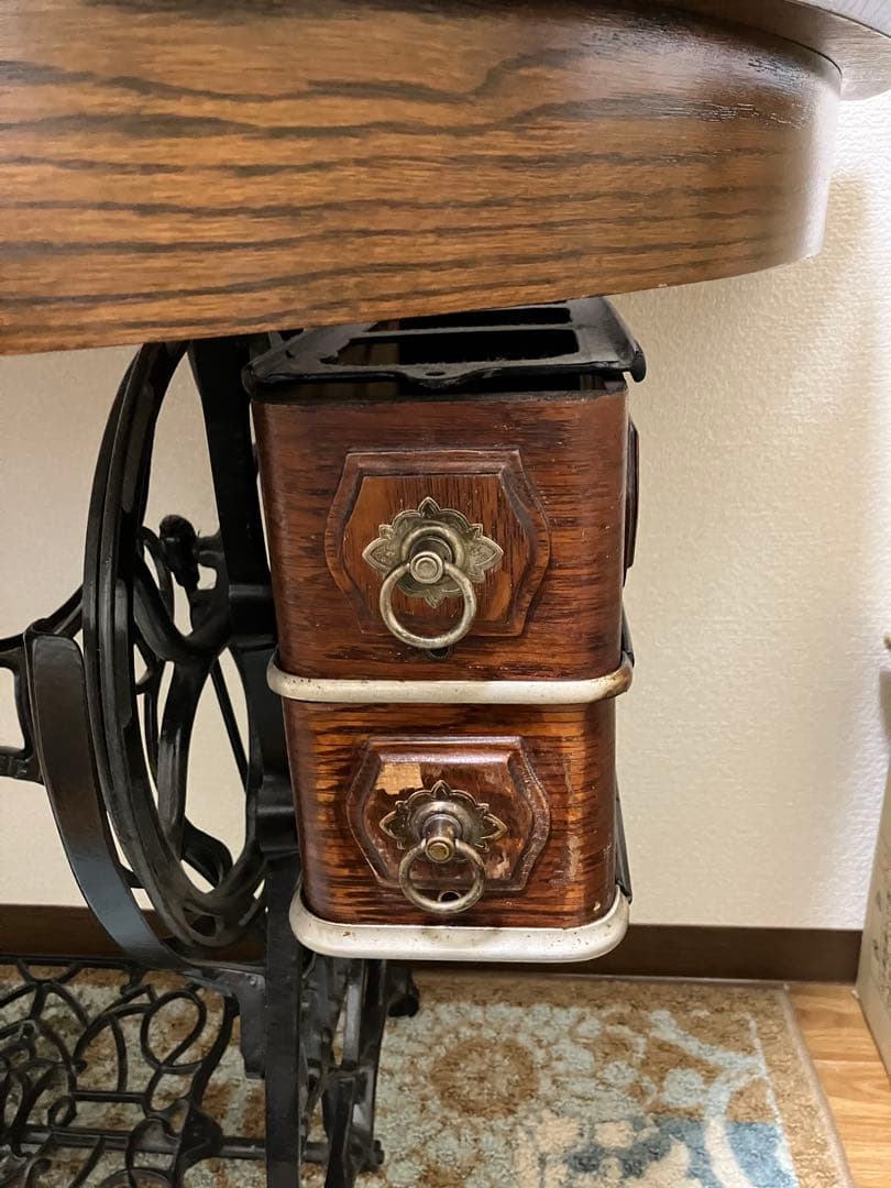 アンティーク ミシン台ベース机 引き出し付き