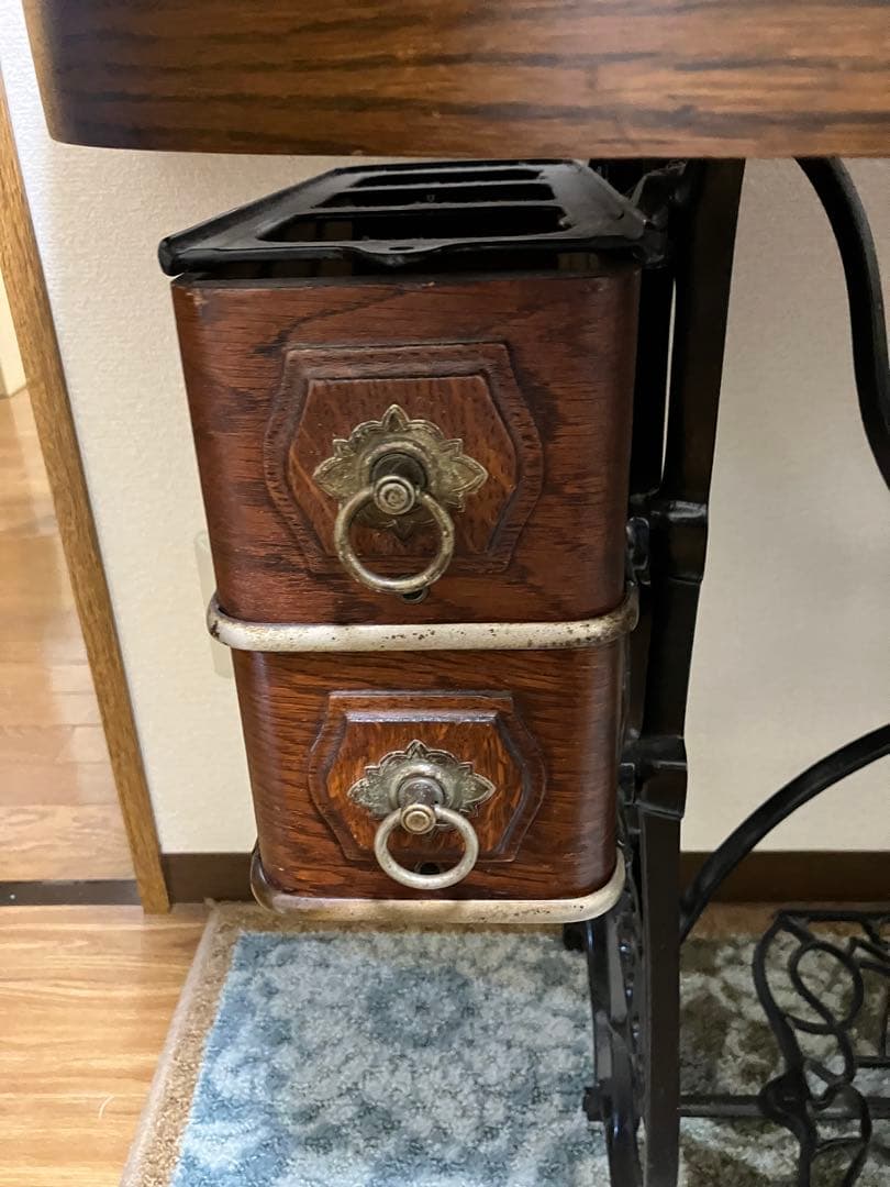 アンティーク ミシン台ベース机 引き出し付き