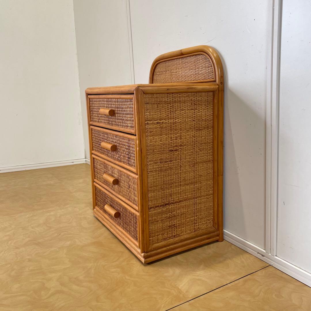 籐 ラタン 4段チェスト③ 引き出し 収納 タンス 箪笥 電話台 ビンテージ