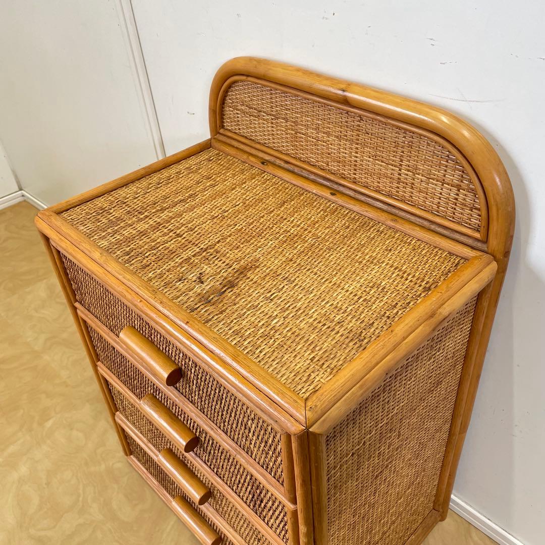 籐 ラタン 4段チェスト③ 引き出し 収納 タンス 箪笥 電話台 ビンテージ