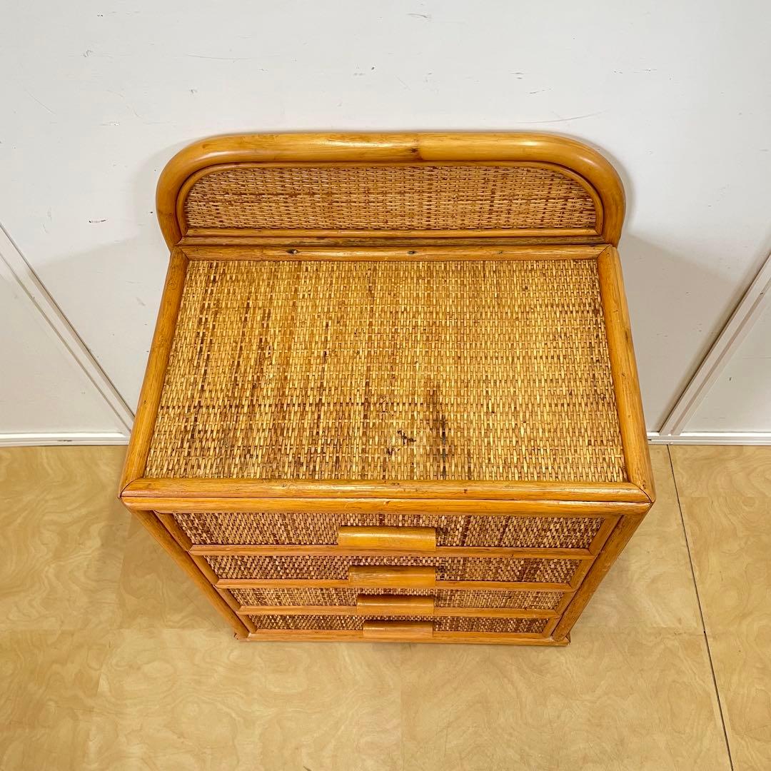 籐 ラタン 4段チェスト③ 引き出し 収納 タンス 箪笥 電話台 ビンテージ