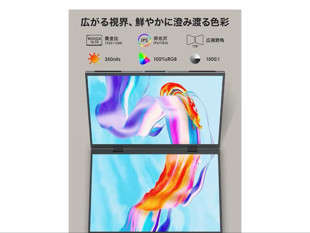 デュアルモバイルモニター 14インチ×2画面 ドライバー不要 非光沢IPS 10