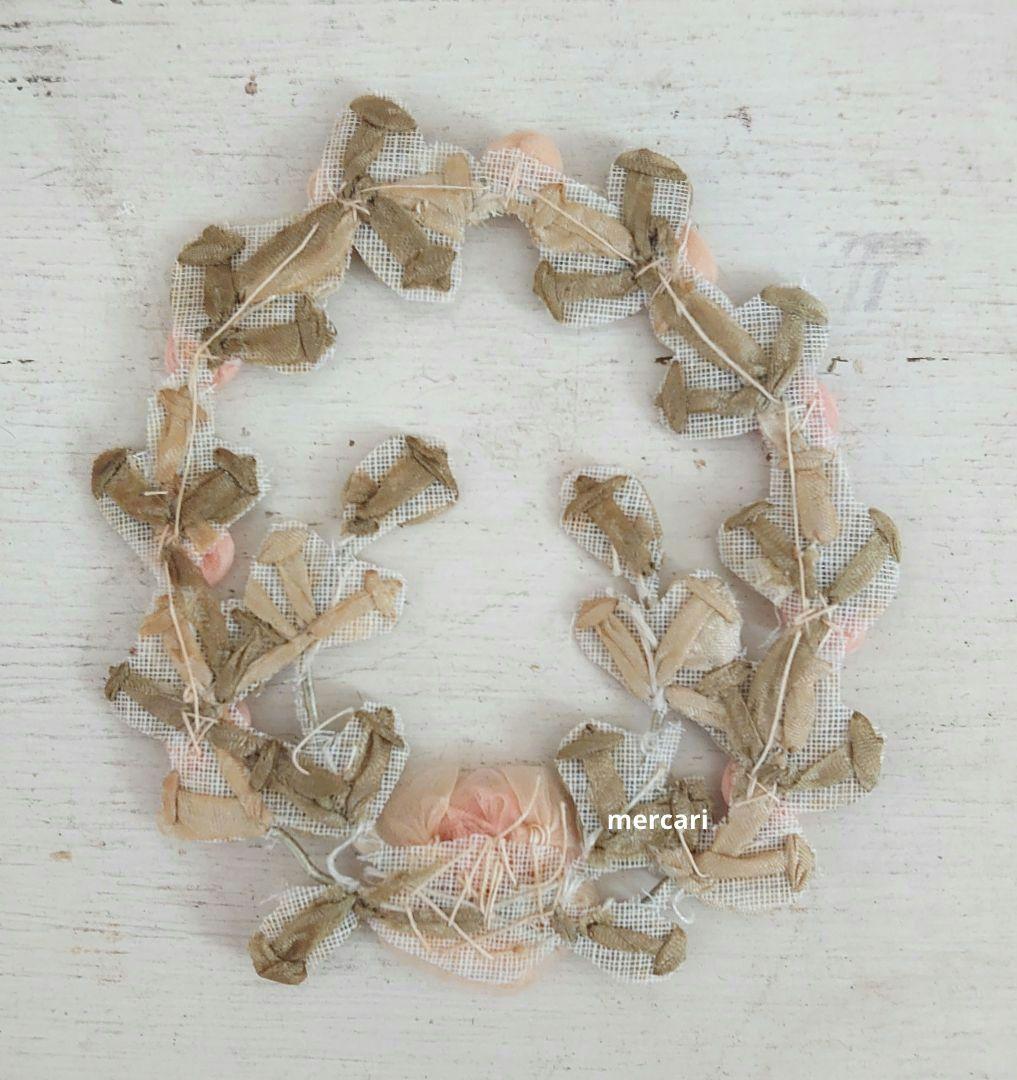 アンティーク シルク製 シルクシフォン 淡いピンクの薔薇 ロココモチーフ (中)