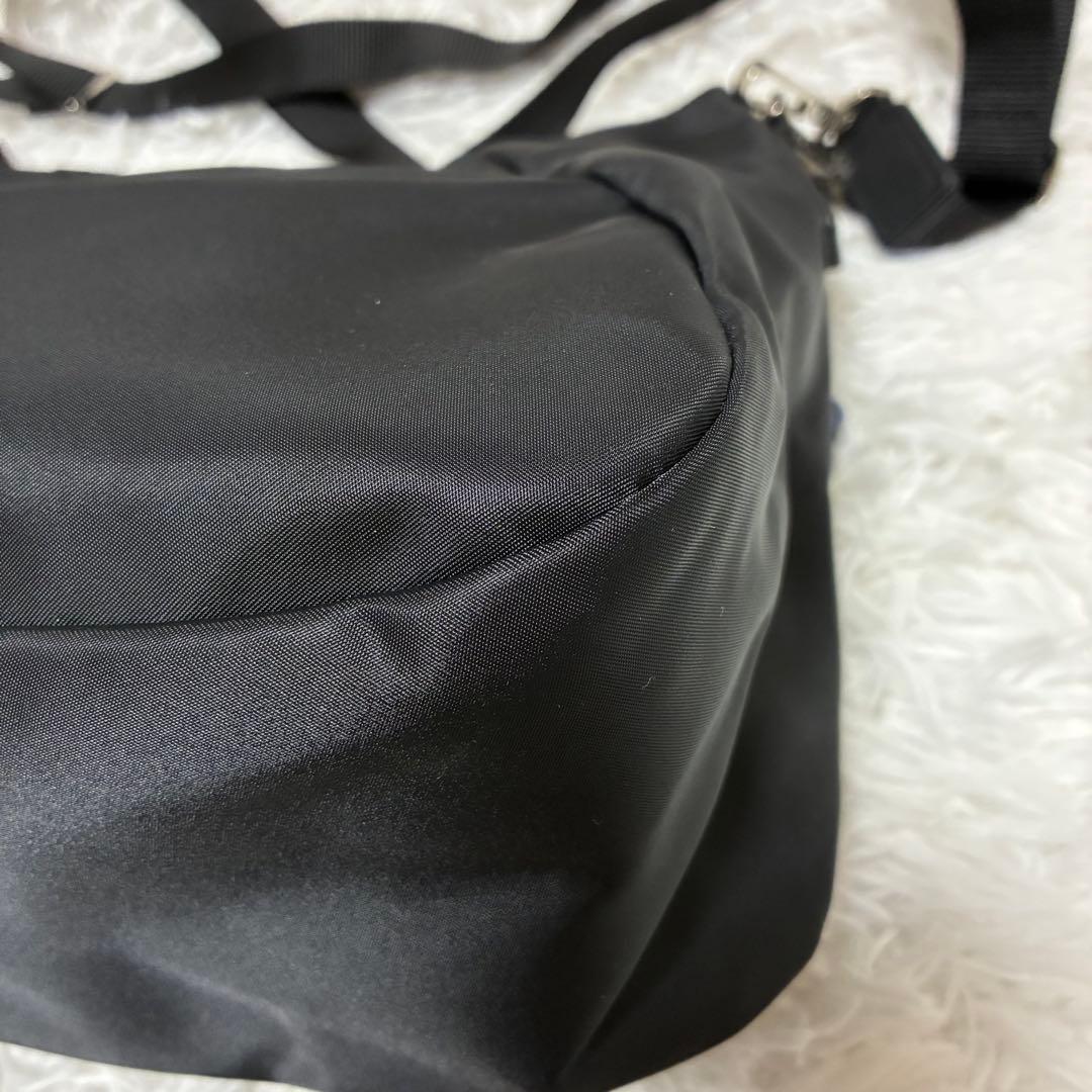 アニエスベー　2wayバッグ　ナイロン　レザー　ゴールドロゴ　ブラック×ブルー