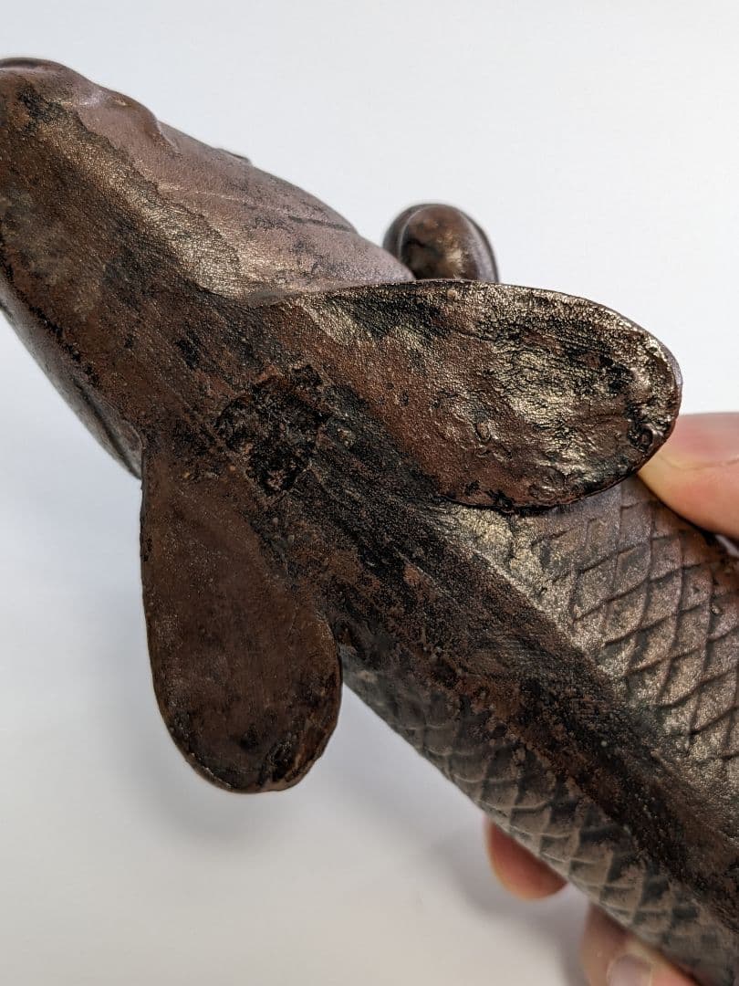 木村陶峰 備前焼 鯉仙人置物 琴高仙人 細工物 魚 縁起物 工芸品 インテリア