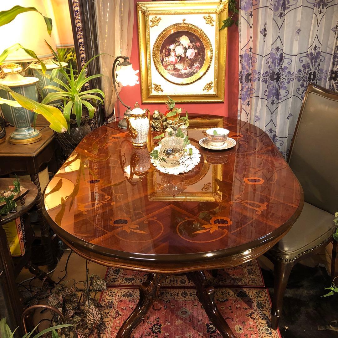 こうママ✨✨ 天板のみSaleヴィンテージ イタリアン象嵌オーバルテーブル