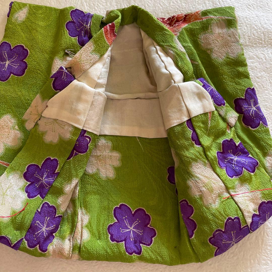 2409133 人形の着物　古布紋縮緬　6号　桜柄　つばめ？