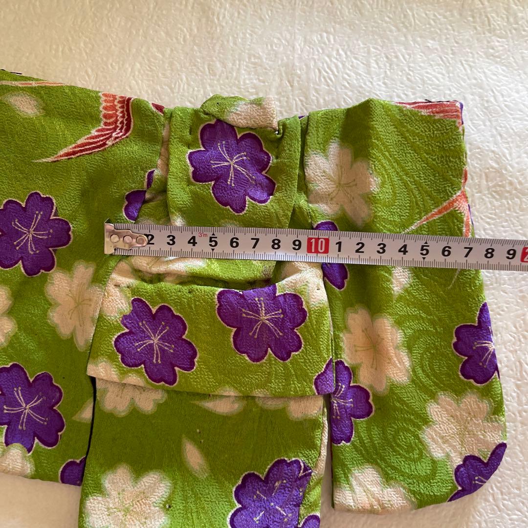 2409133 人形の着物　古布紋縮緬　6号　桜柄　つばめ？