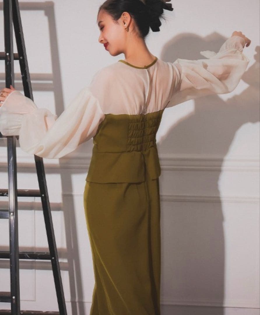 【ANDRESD】draped bustier flocky dress