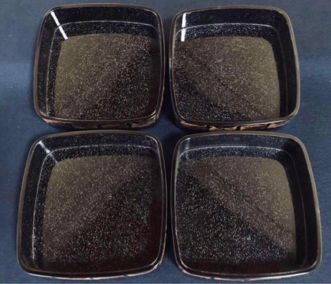 《レ》黒内銀梨地 蒔絵四段重 替蓋付 木製漆器 木箱　251113え1