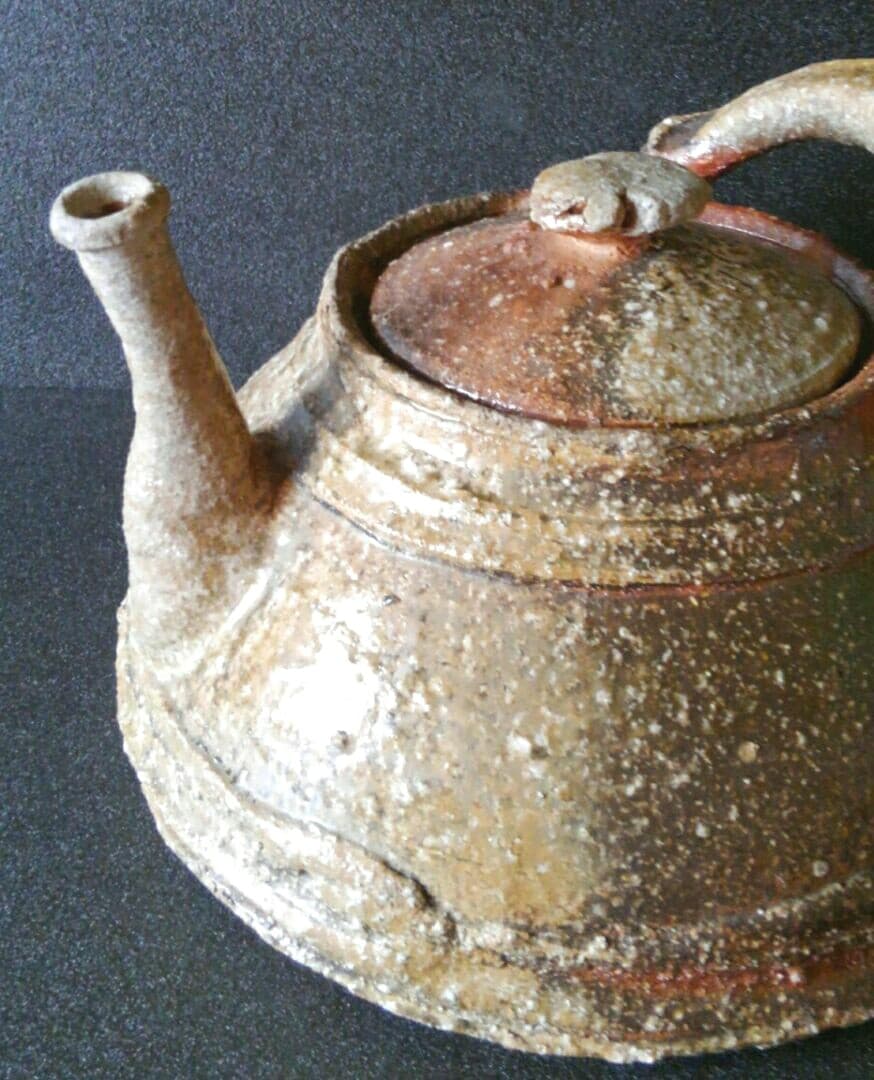 人気作家　眉山窯　沖康史作　焼締　信楽　土瓶形　花入れ　花瓶　オブジェ　共箱