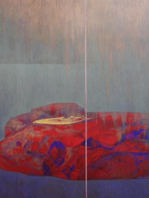 岩橋 英遠、庭石、大判、額装用・画版、日本製・新品額 額装付、状態良好