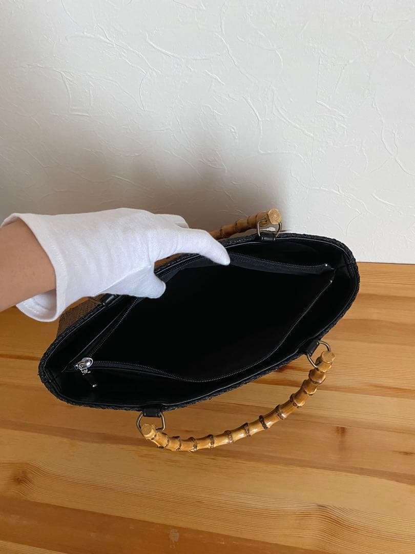 【新品未使用】カゴ風バッグ　焦茶×ブラック