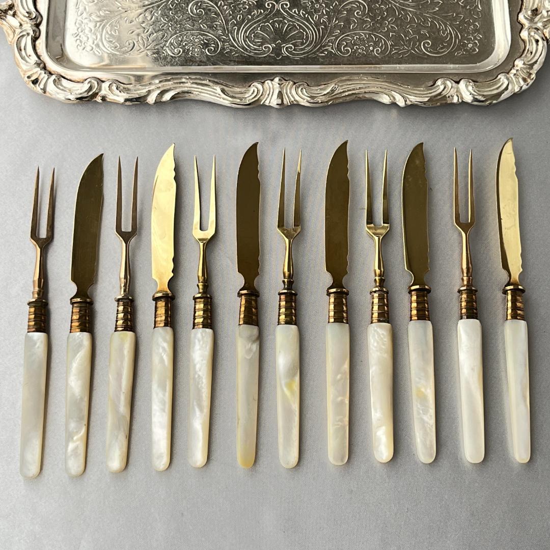 【仏蘭西】【白蝶貝】パストリーセット フォーク / ナイフ 12本