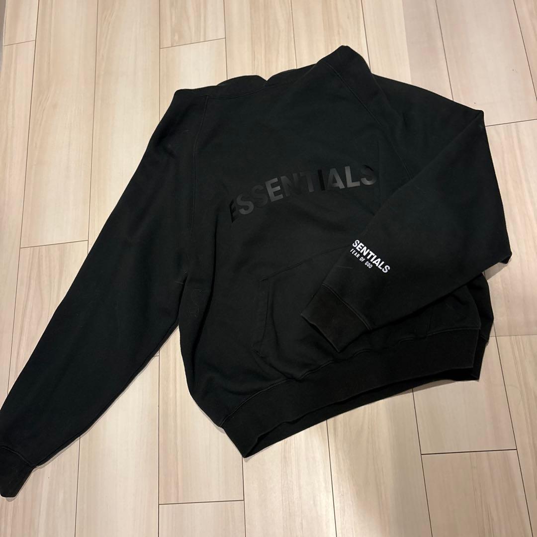 ESSENTIALS ブラック フード付きパーカー サイズM