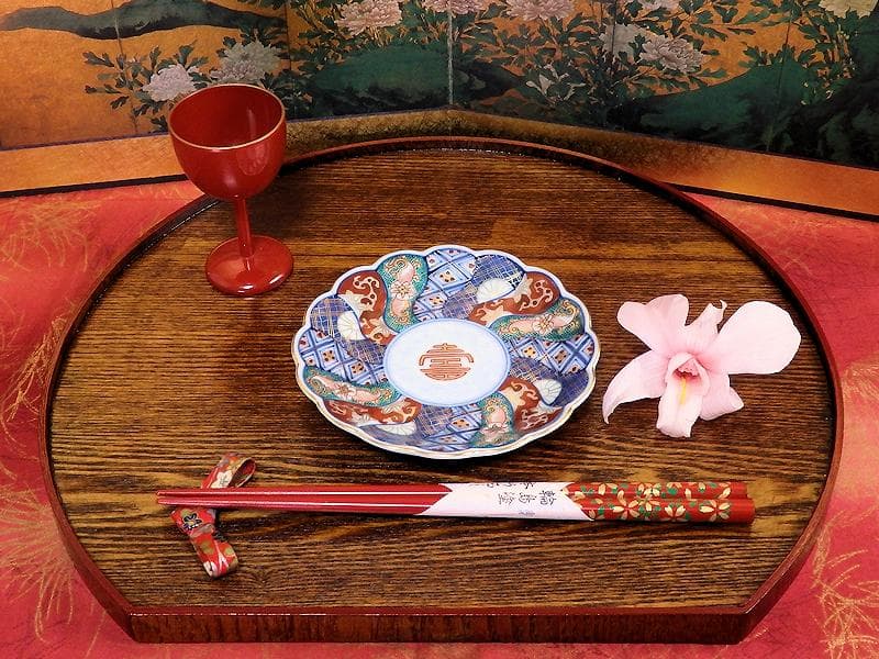 大聖寺伊万里　金襴手 寿紋に捻り輪花菊皿　4寸皿　5客　D820AS-CUy