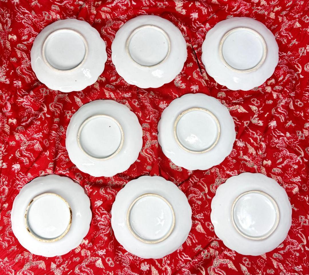 江戸中期 古伊万里 白磁陽刻鳳凰文小皿 8客 時代物 伝世品焼物 WWTT315