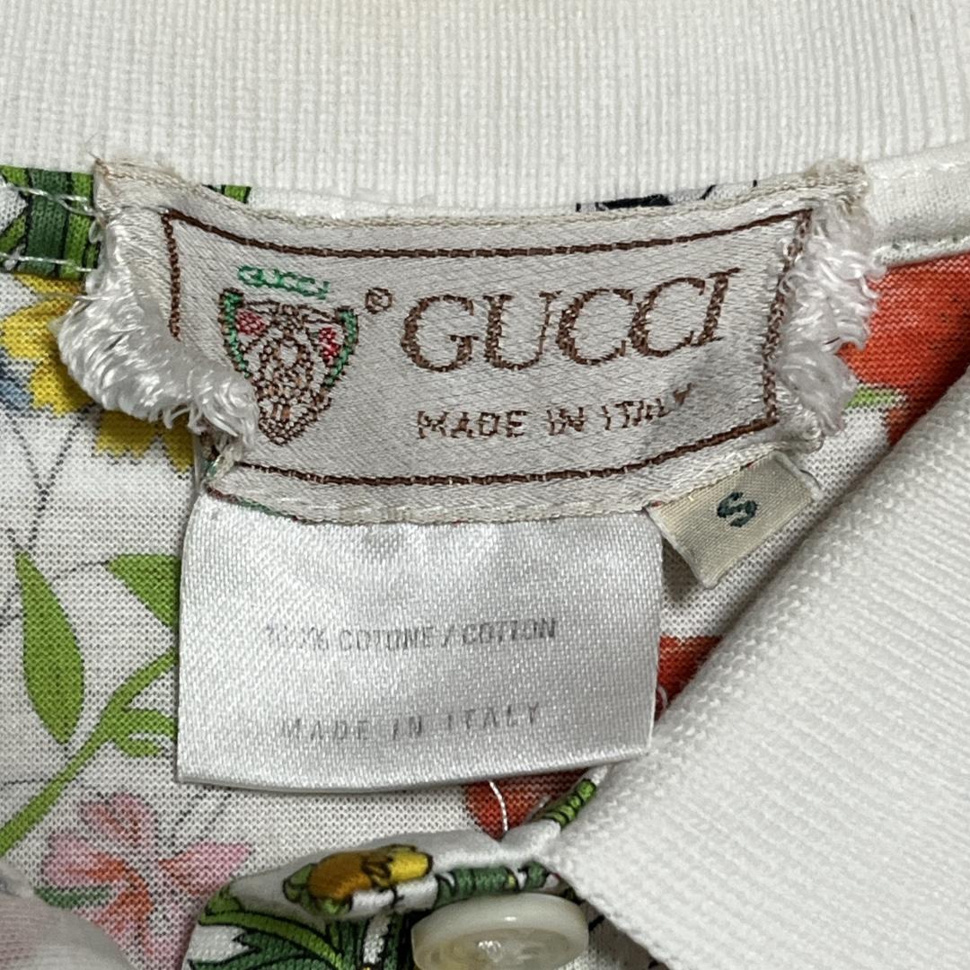 GUCCI フローラル柄 ポロシャツ ホワイト ヴィンテージ S
