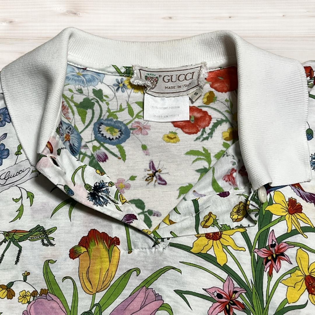 GUCCI フローラル柄 ポロシャツ ホワイト ヴィンテージ S