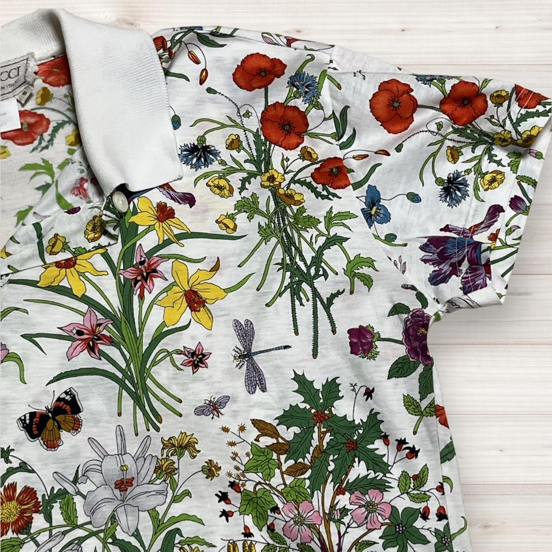 GUCCI フローラル柄 ポロシャツ ホワイト ヴィンテージ S