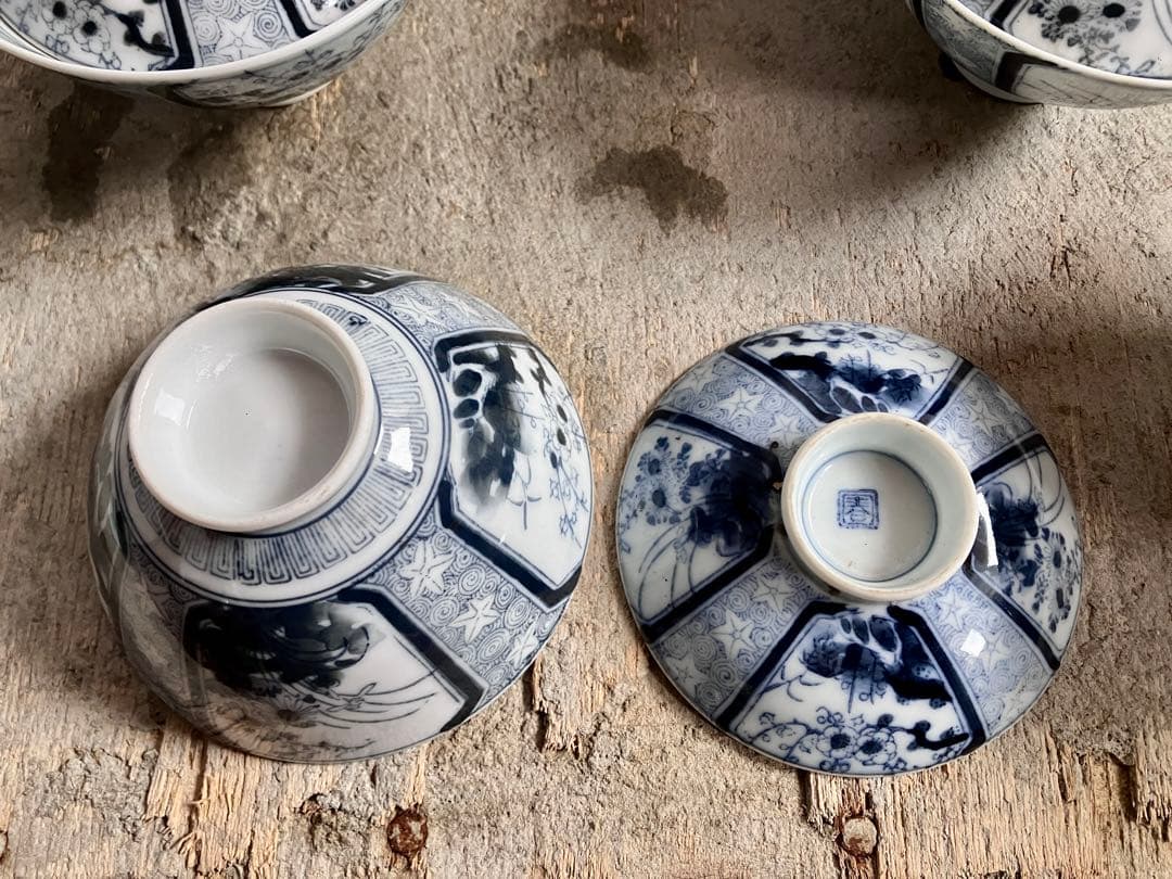 新春お値下げ✅古伊万里✅蓋付き椀18客/染付山水画/骨董/磁器