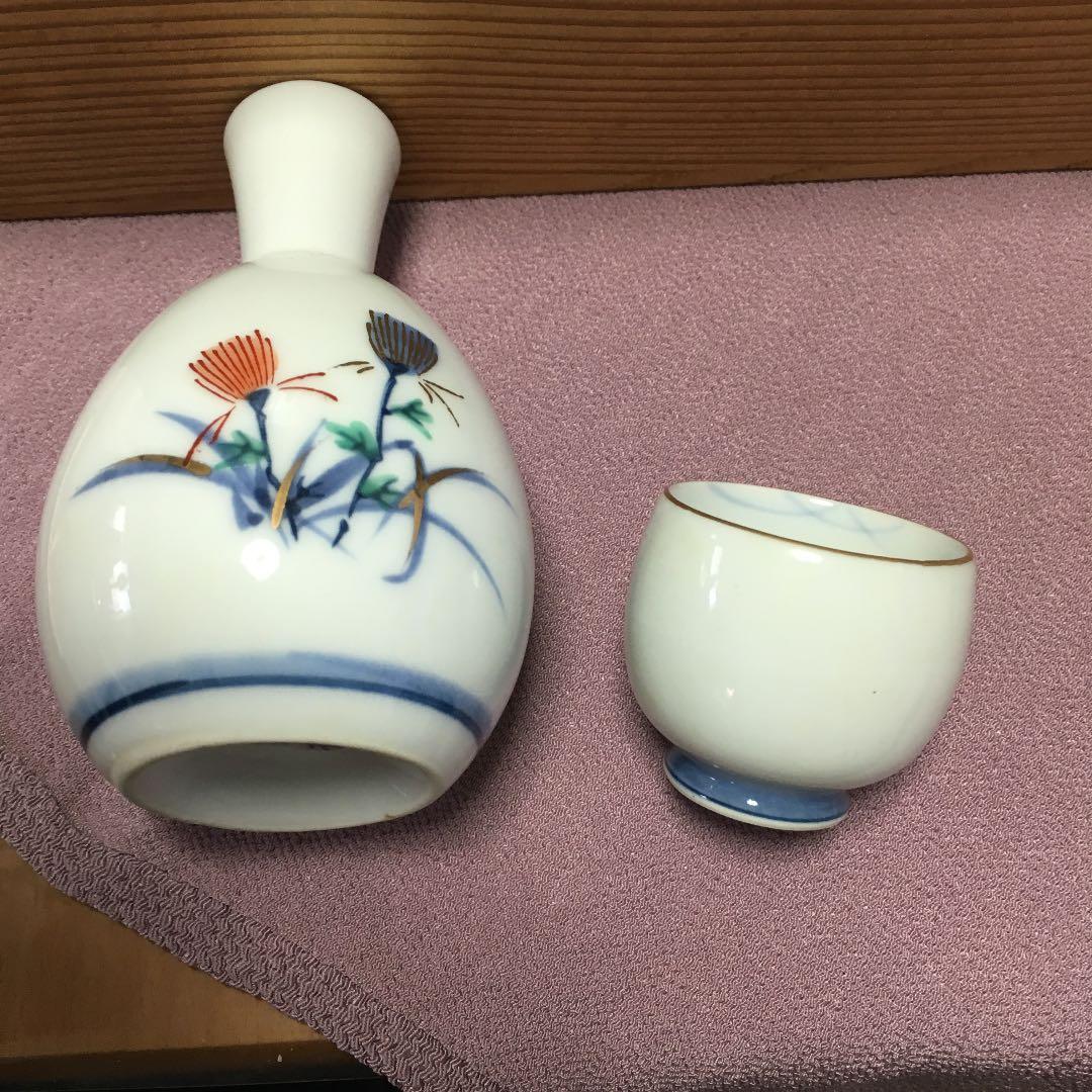 0524　有田焼 鶴松窯 酒器揃 徳利×2、お猪口×5 化粧箱付き