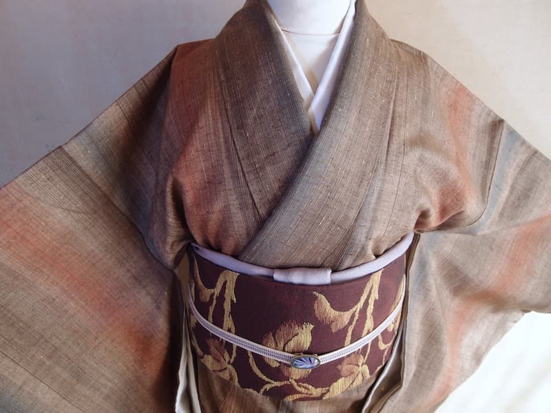 紬八寸名古屋帯（唐葉文）正絹美品