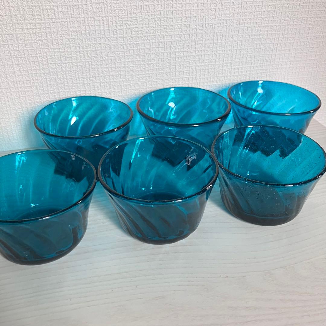 38【倉敷ガラス】小谷眞三 翠小鉢6点セット