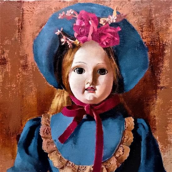 森崎幸　独立美術協会会員　タイトル「アンティークドール」　Ｐ8号　油彩　額装