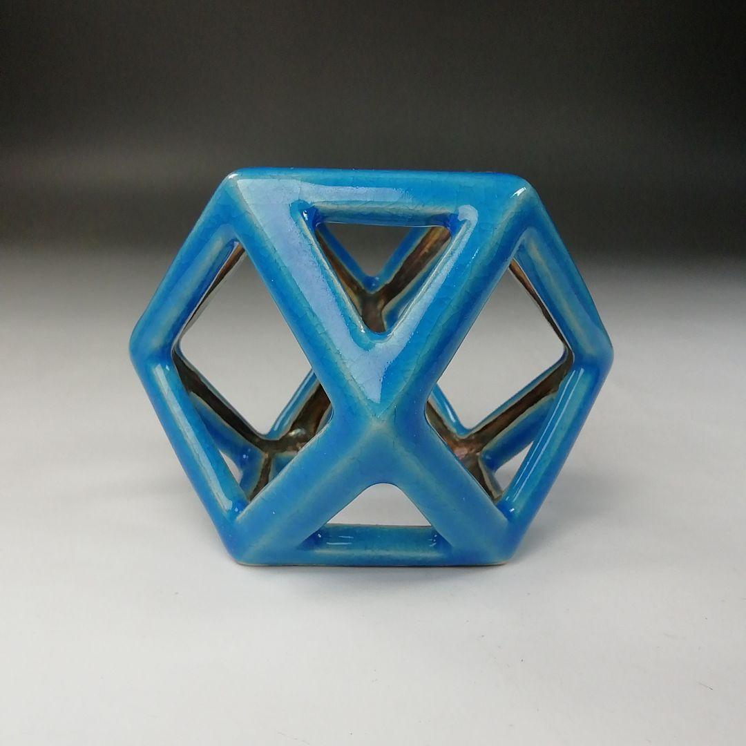 Ｔ７５２　蓋置　『浅黄交趾　銀彩切子』『平安　手塚桐鳳』　共箱　茶道具