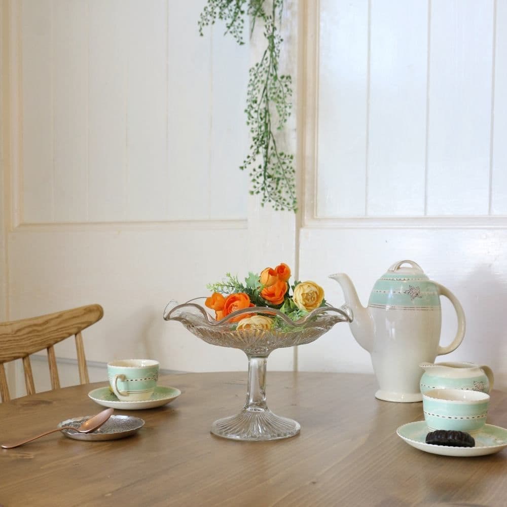 アンティーク美品　1940〜1950年代　イギリス　ガラス製　コンポート