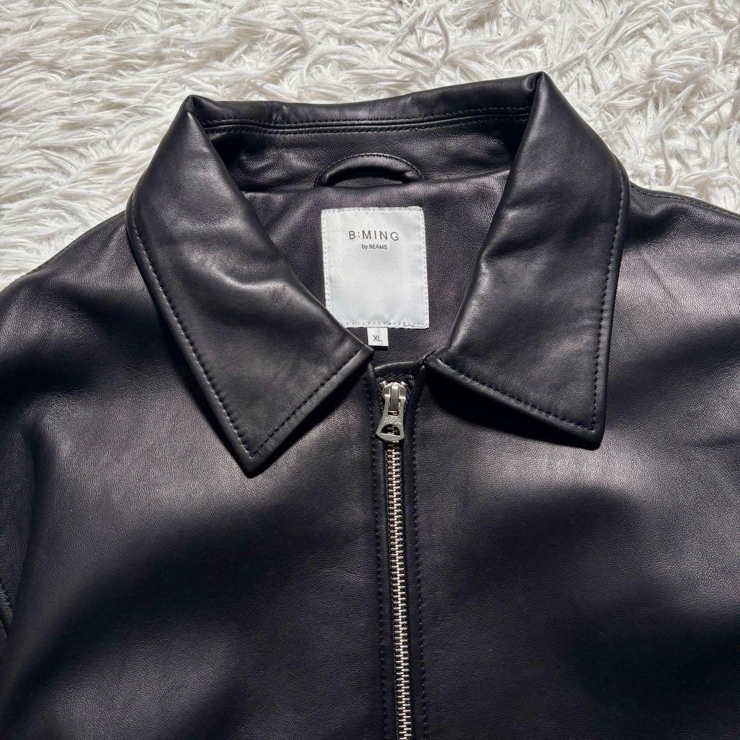 【美品】BEAMS 羊革　シングルライダースジャケット　黒　シープレザー　XL
